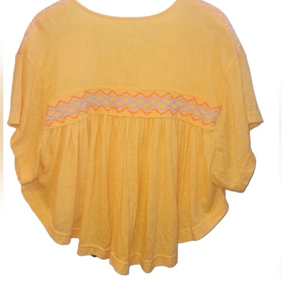 NWOT Free People Market Embroidered V-Neck Flowy Top in Carrot Ginger Yellow S - Picture 7 of 13